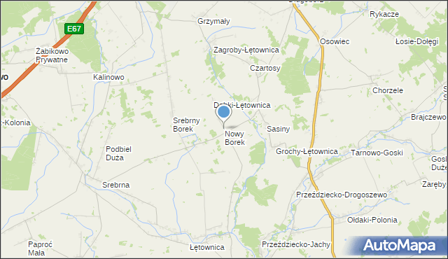 mapa Nowy Borek, Nowy Borek gmina Zambrów na mapie Targeo